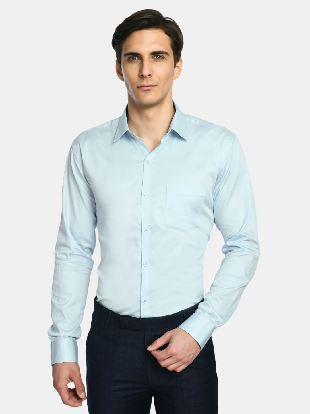 Men's Solid Sea Blue Regular Fit Formal Shirt