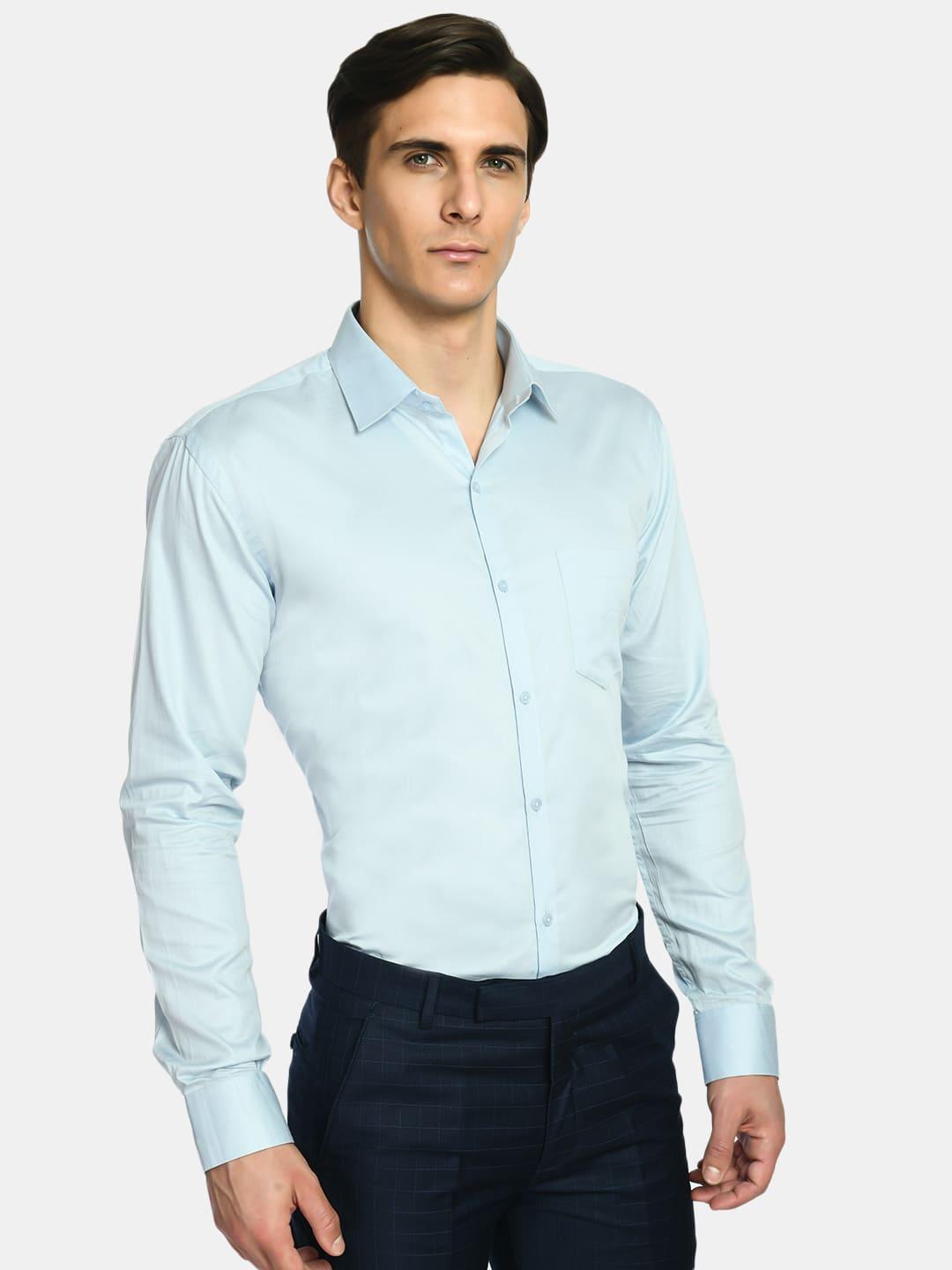 Men's Solid Sea Blue Regular Fit Formal Shirt