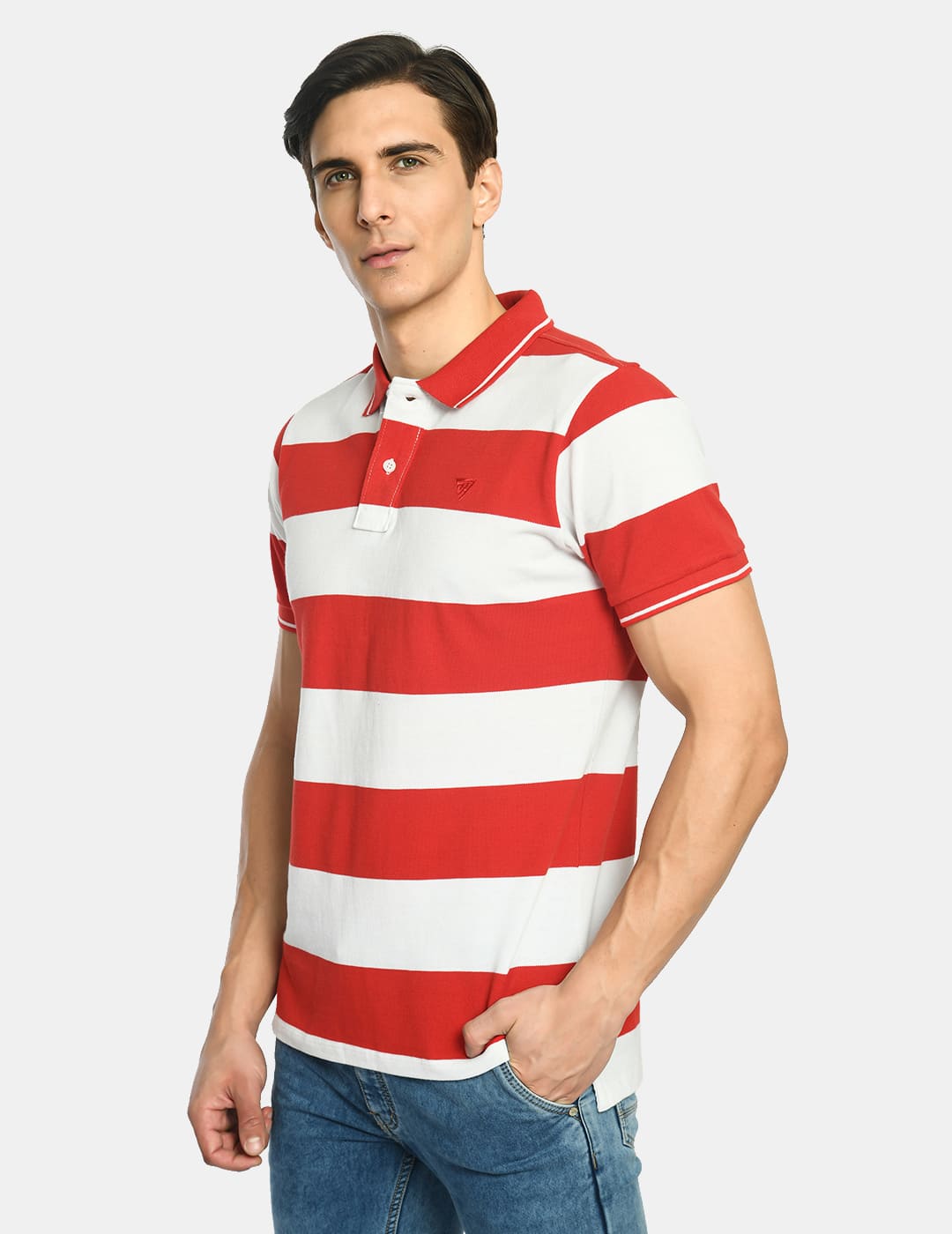 Men's Striped Red White Polo T-Shirt