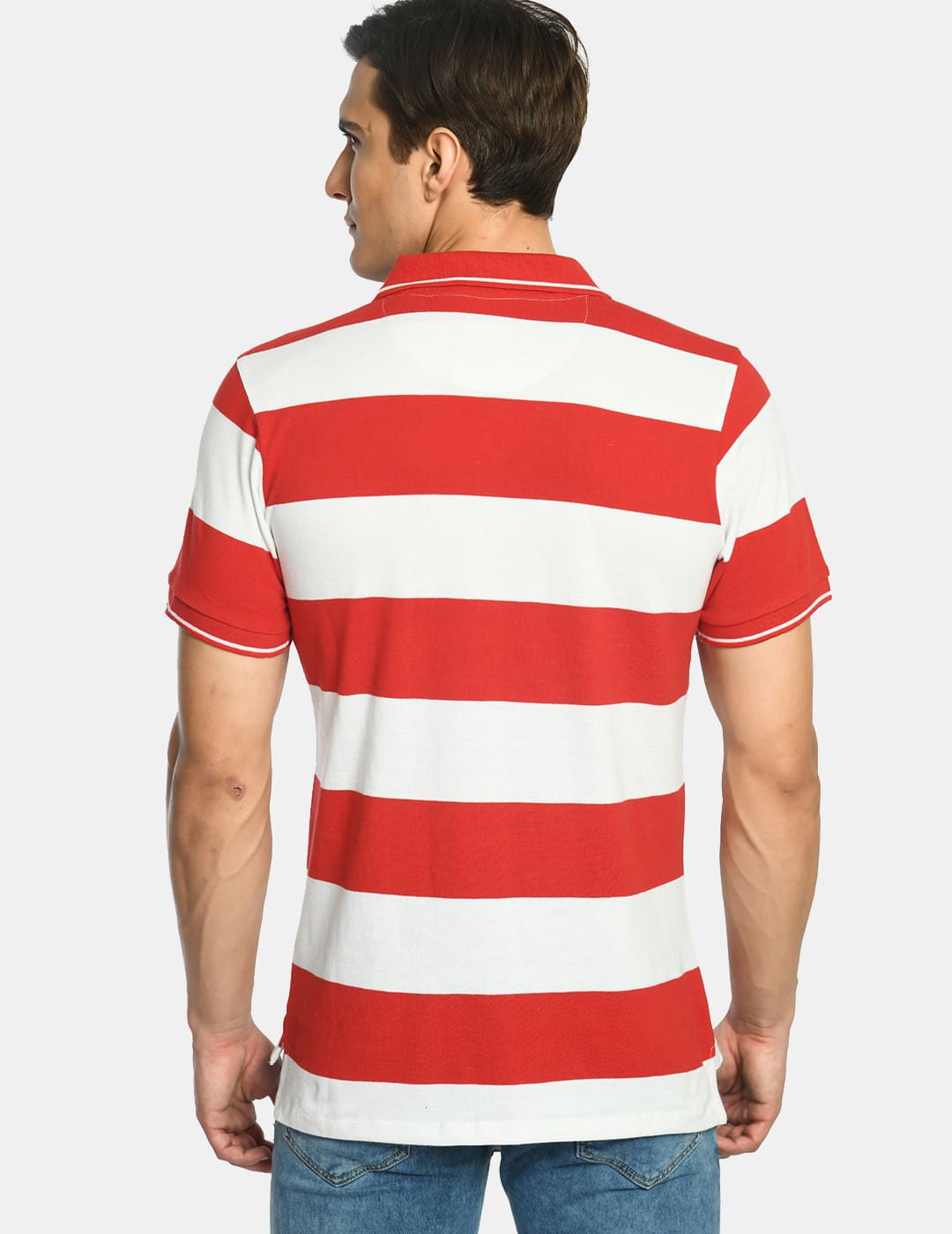 Men's Striped Red White Polo T-Shirt