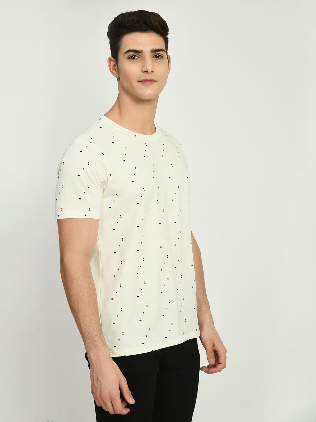 Men's White Printed Dot T-Shirt
