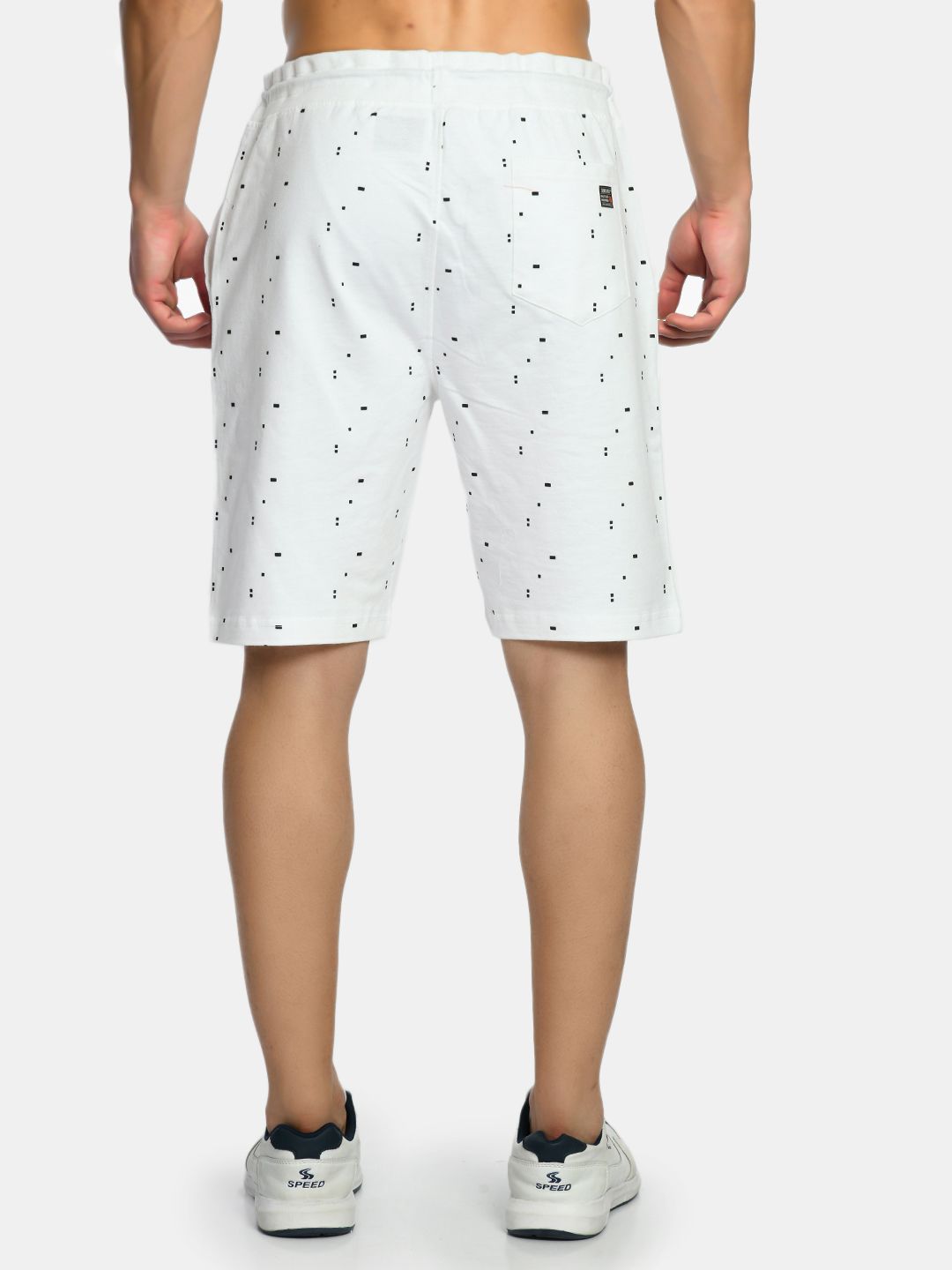 Men's White Regular Fit Printed Knit Shorts