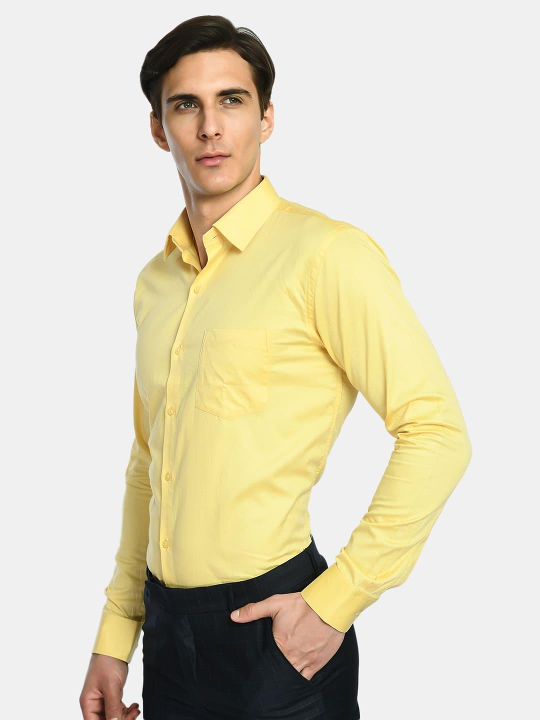 Men's Yellow Solid Giza Cotton Formal Shirt