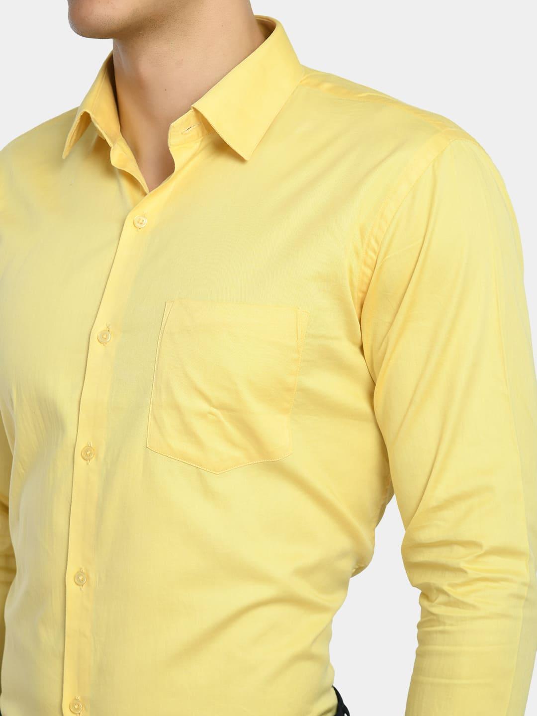 Men's Yellow Solid Giza Cotton Formal Shirt