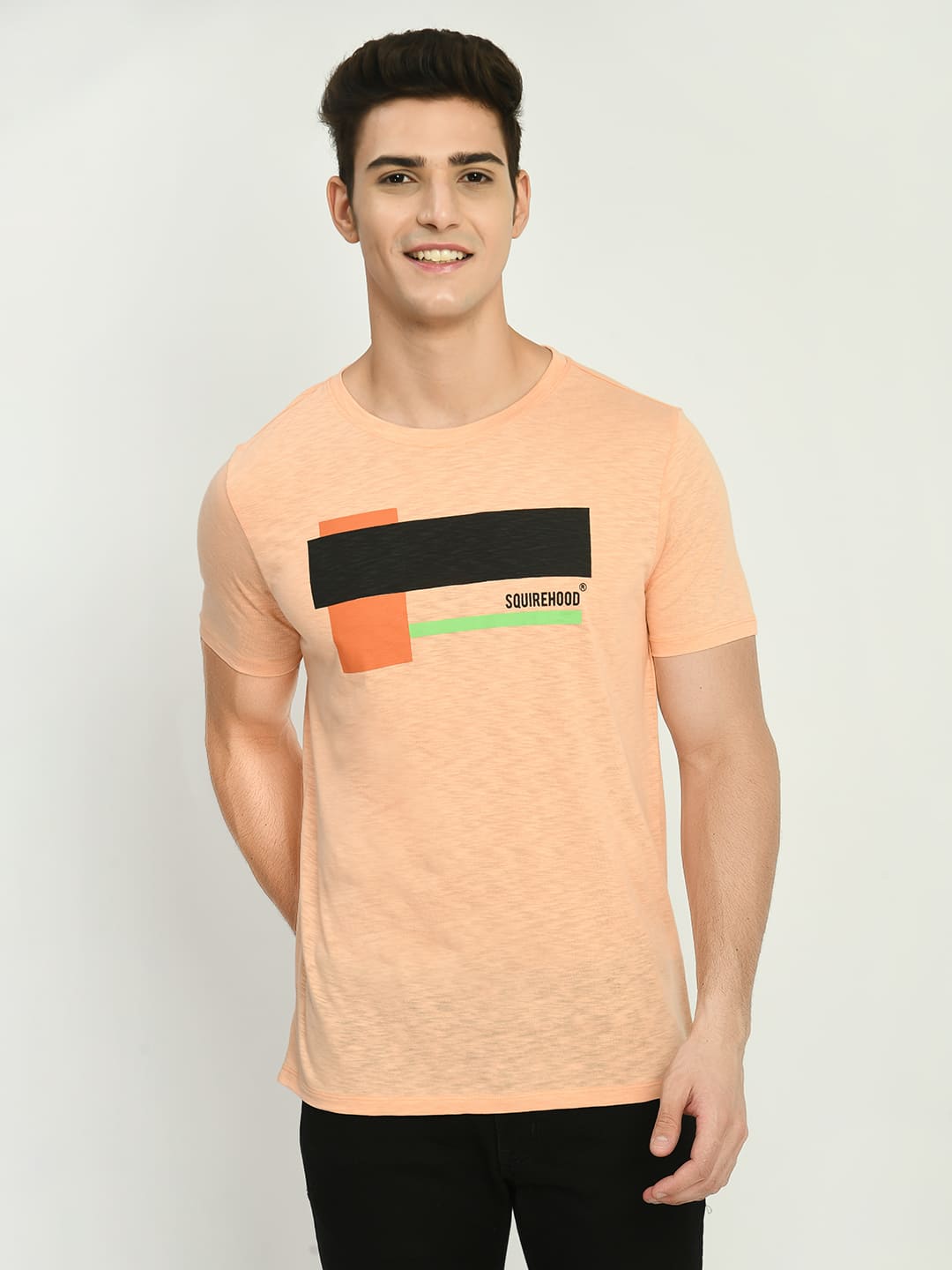 Peach Printed Regular Fit T-Shirt