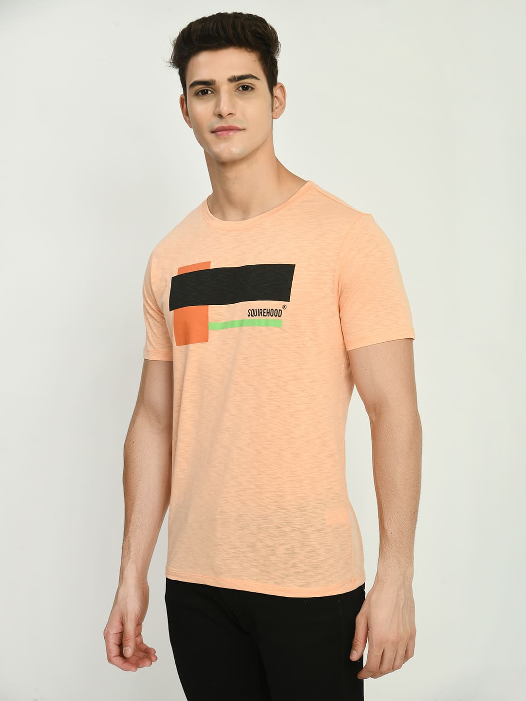 Peach Printed Regular Fit T-Shirt