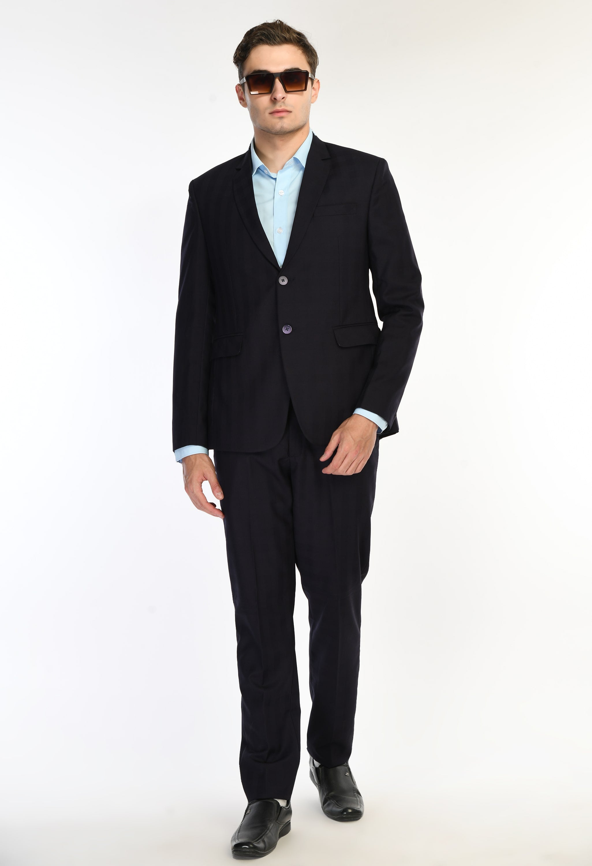 Poly Cotton Self Checked Suit in Blue