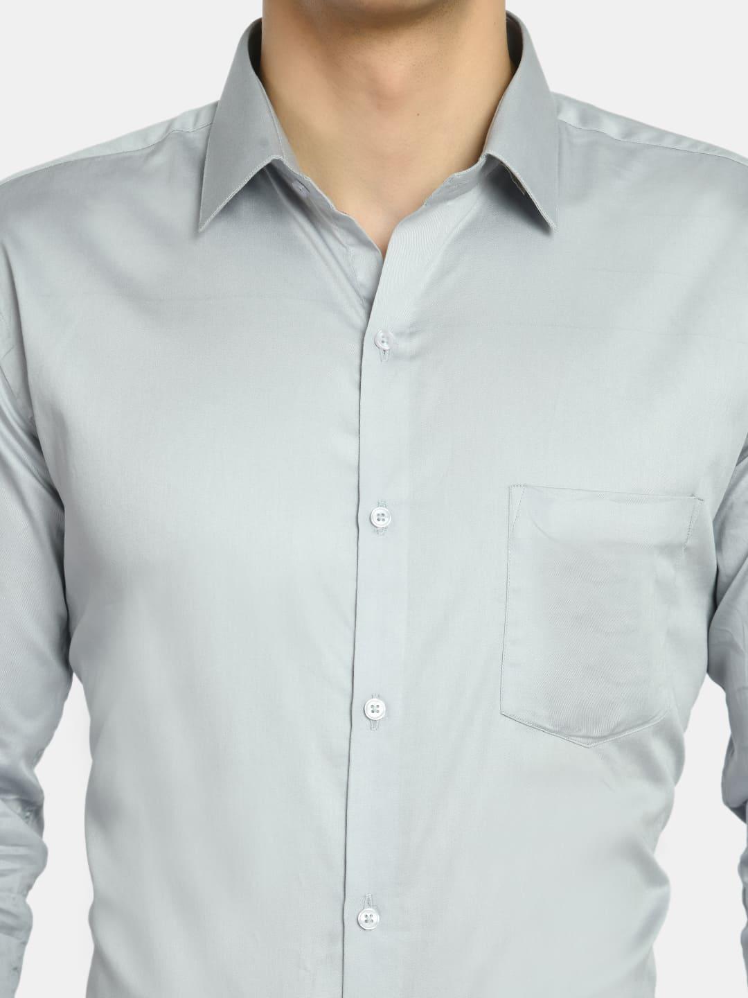 Solid Grey Formal Shirt with Curved Hemlinec