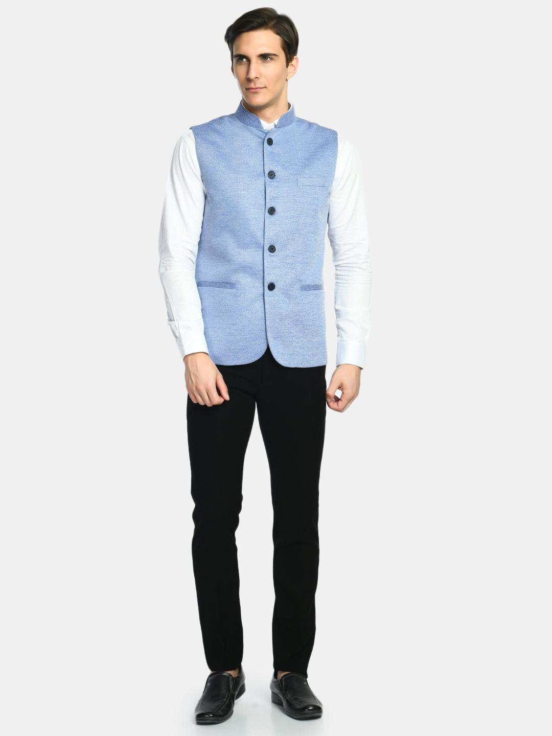 Solid Herringbone Festive Wear Nehru Jacket
