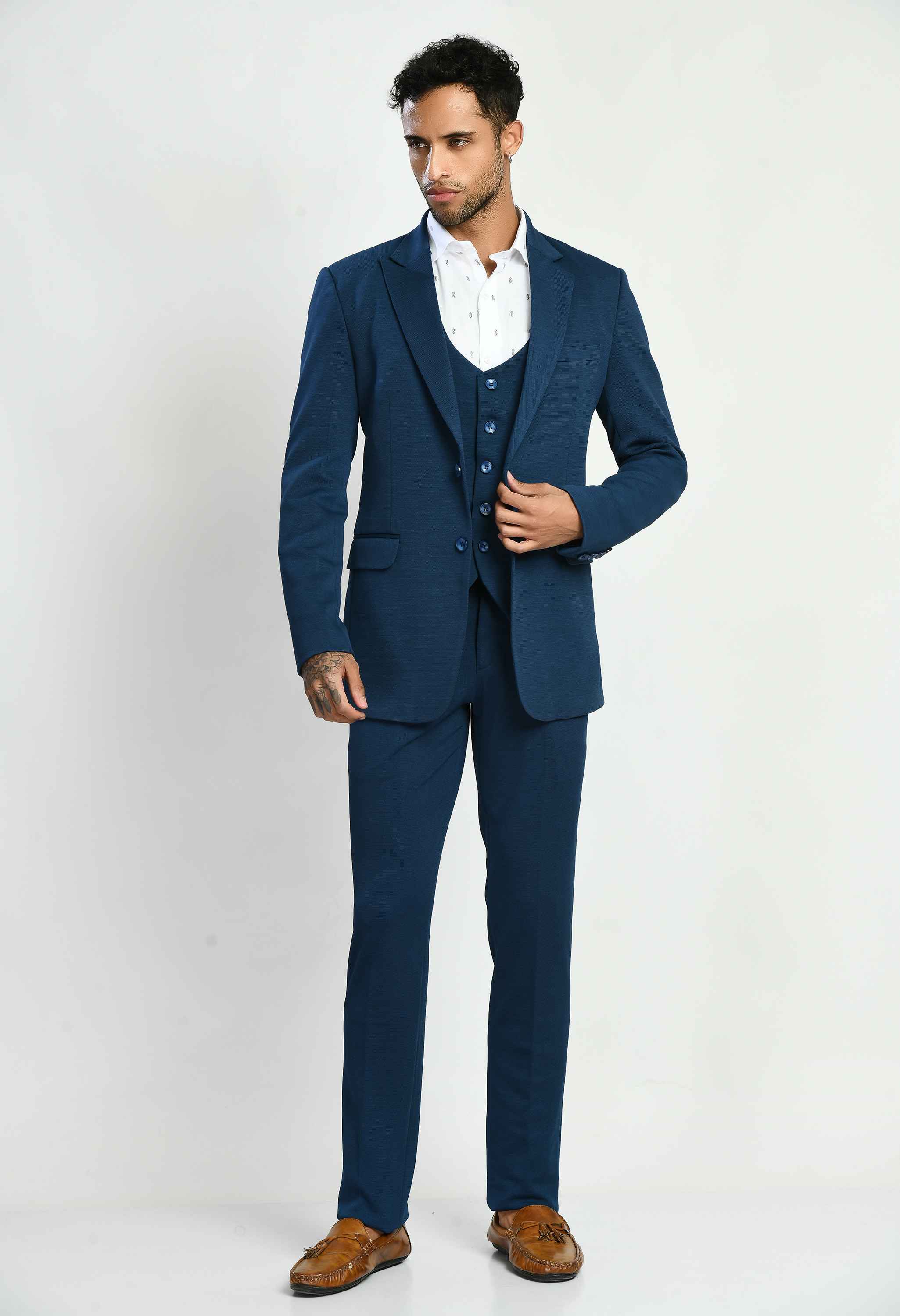 Solid Navy Blue Casual Suit Set