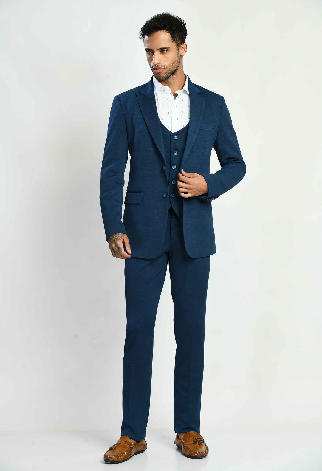 Buy Solid Navy Blue Casual Suit Set - Exclusive Suits for Men Online ...