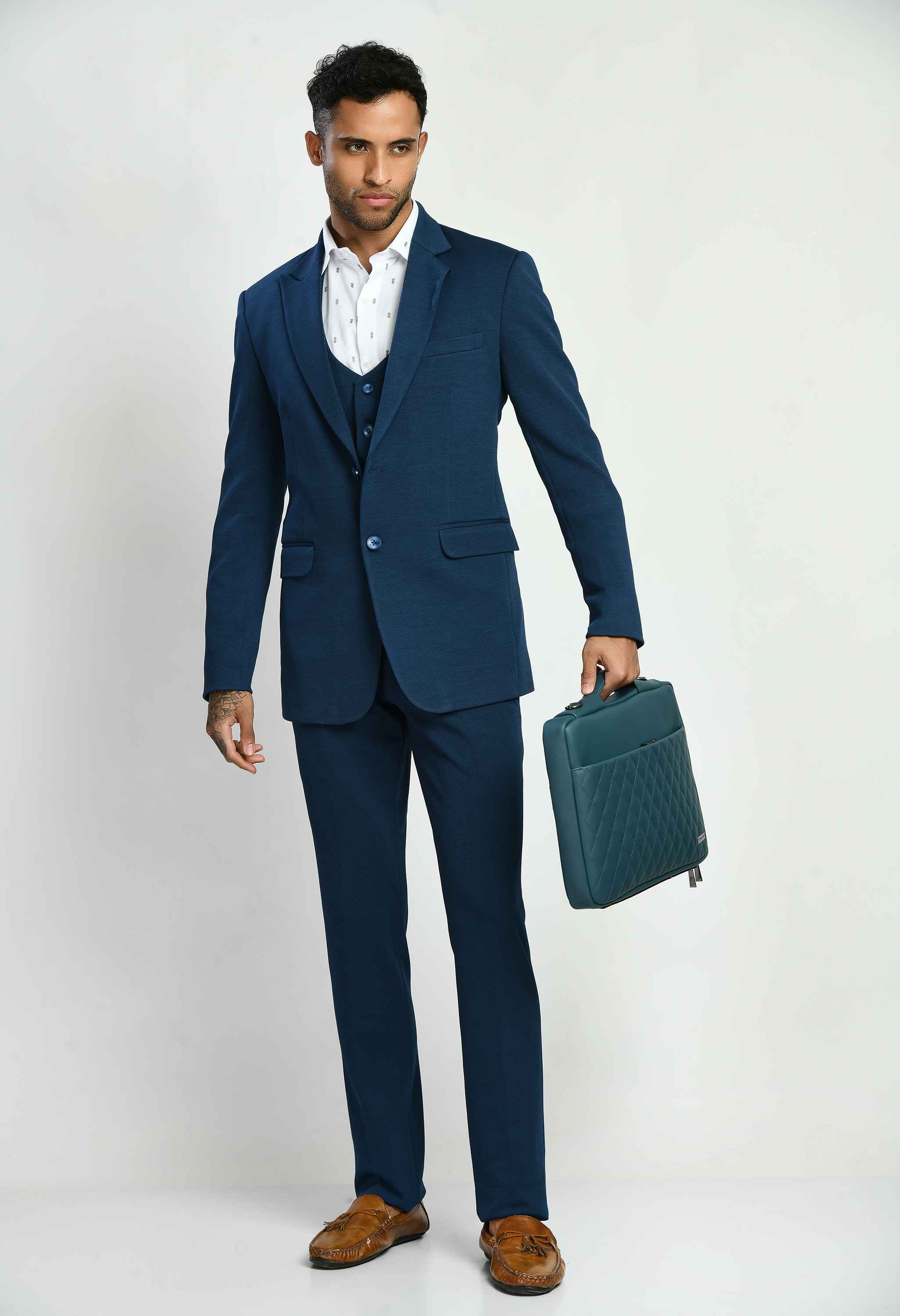 Solid Navy Blue Casual Suit Set