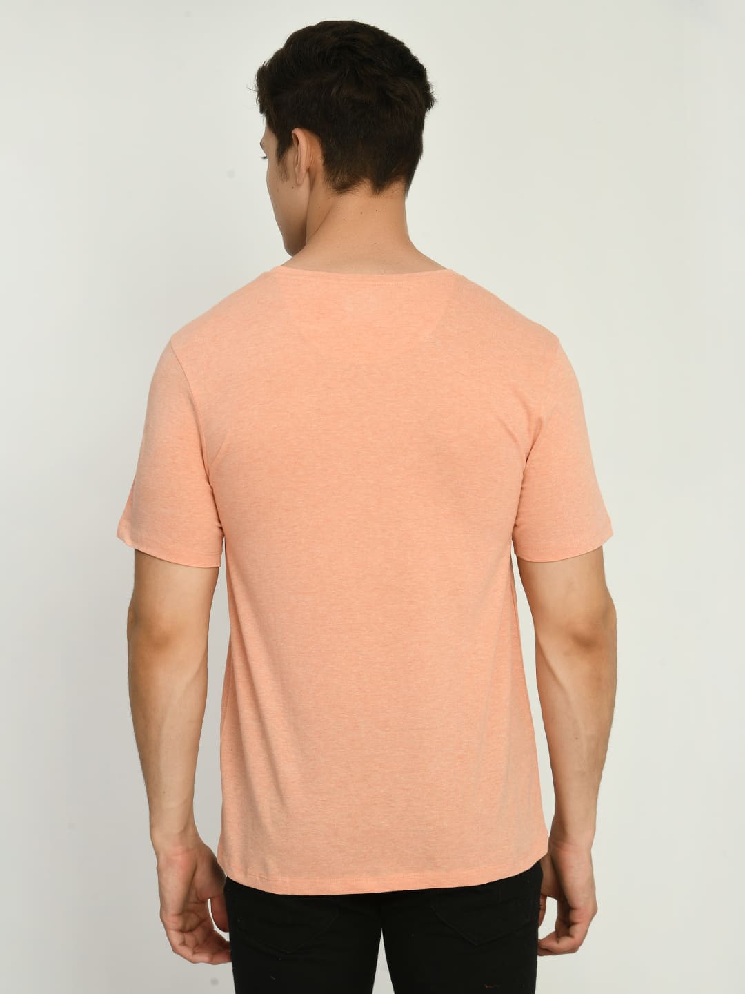 Men's Casual Solid Orange Crew Neck T-Shirt
