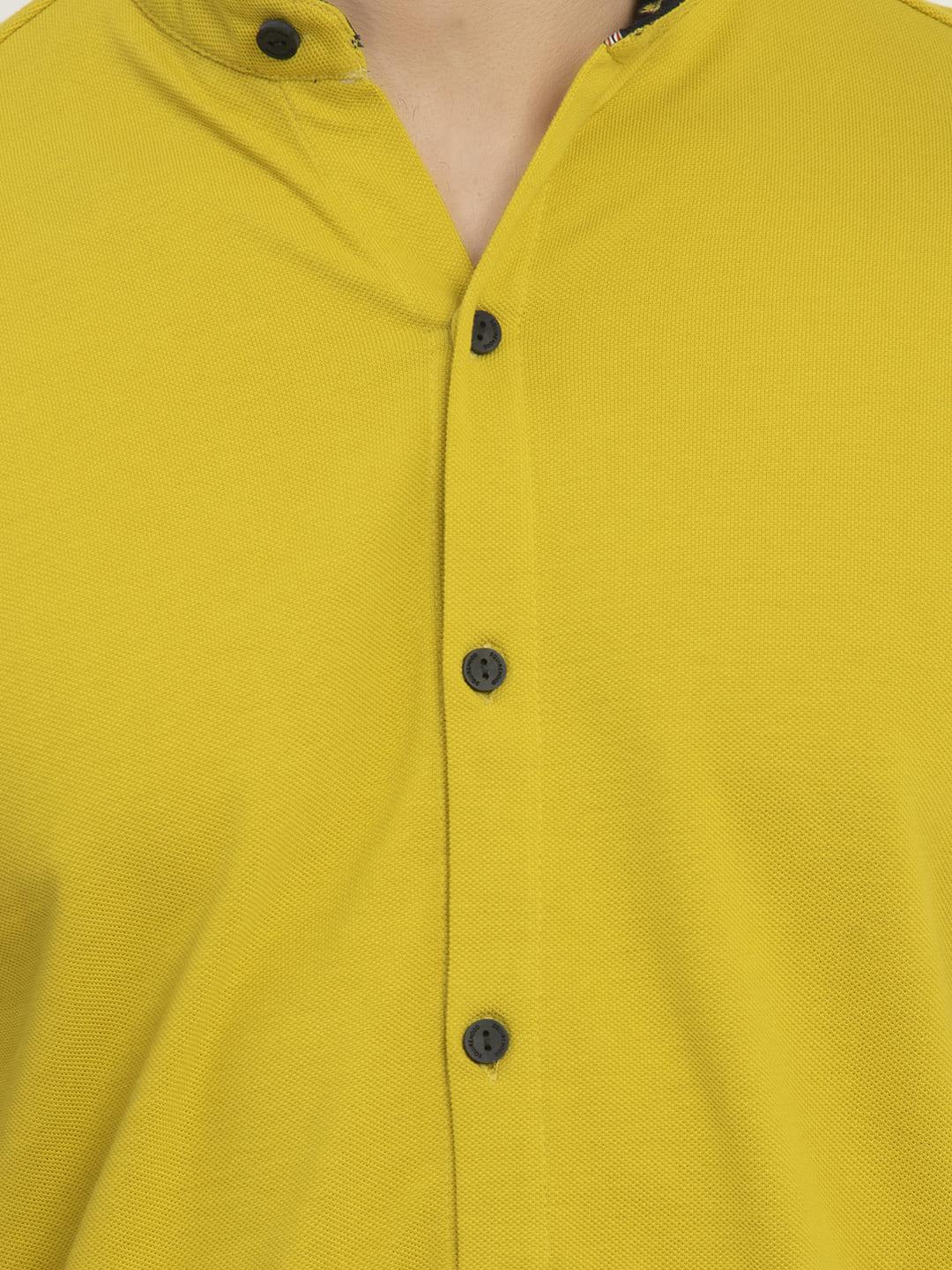 Men's Yellow Mandarin Collar Short Sleeve Shirt