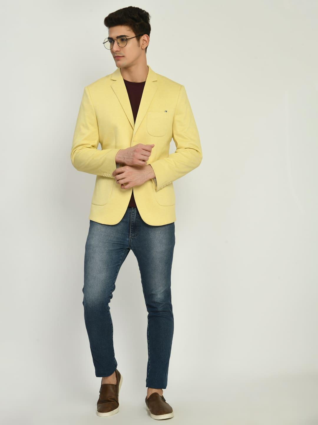 Yellow Slim Fit Knit Casual Blazer