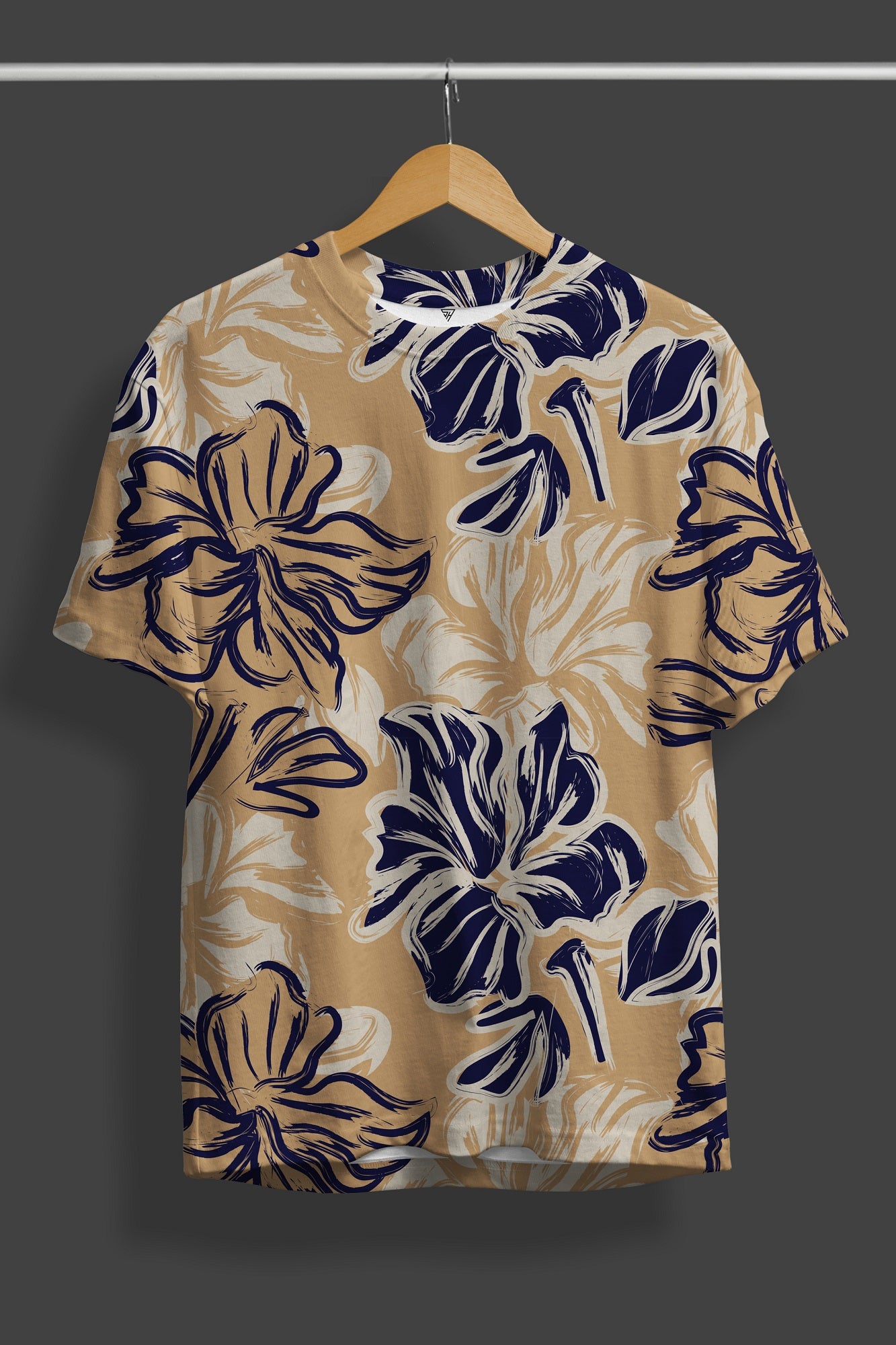 Big Floral Beige Printed T-Shirt