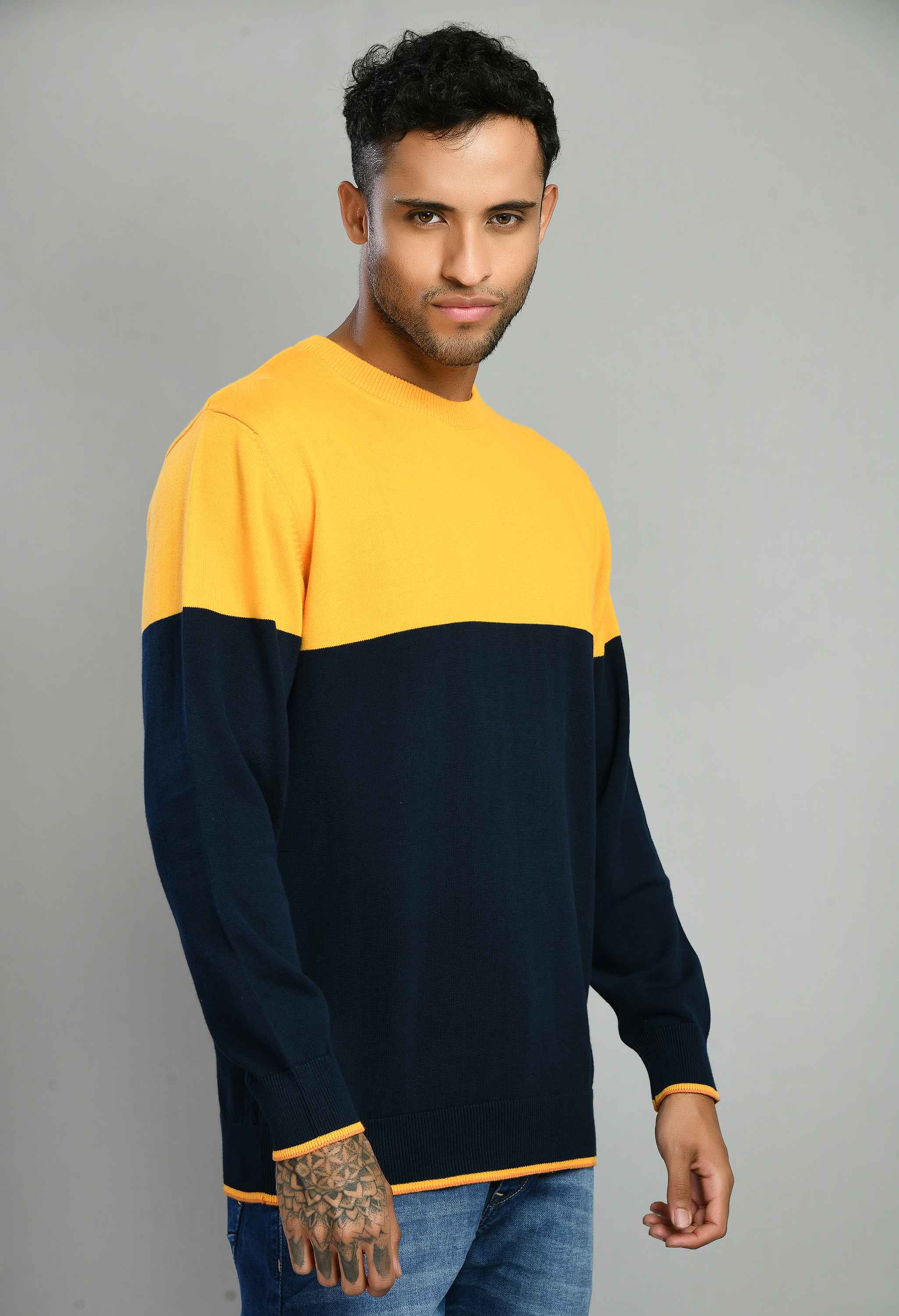 Navy Yellow Sweater - SQUIREHOOD