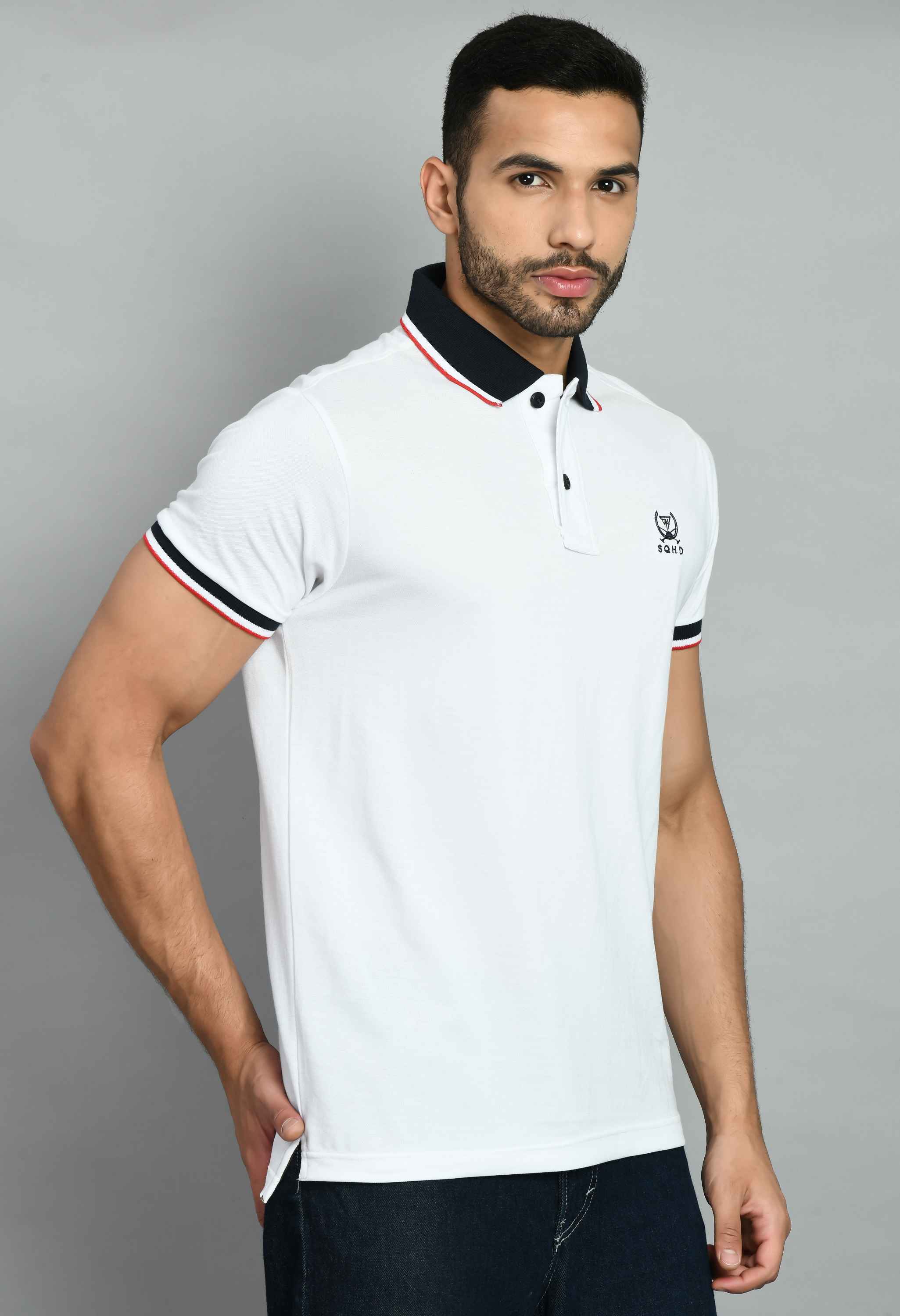 Men's Solid White Polo Neck T-Shirt