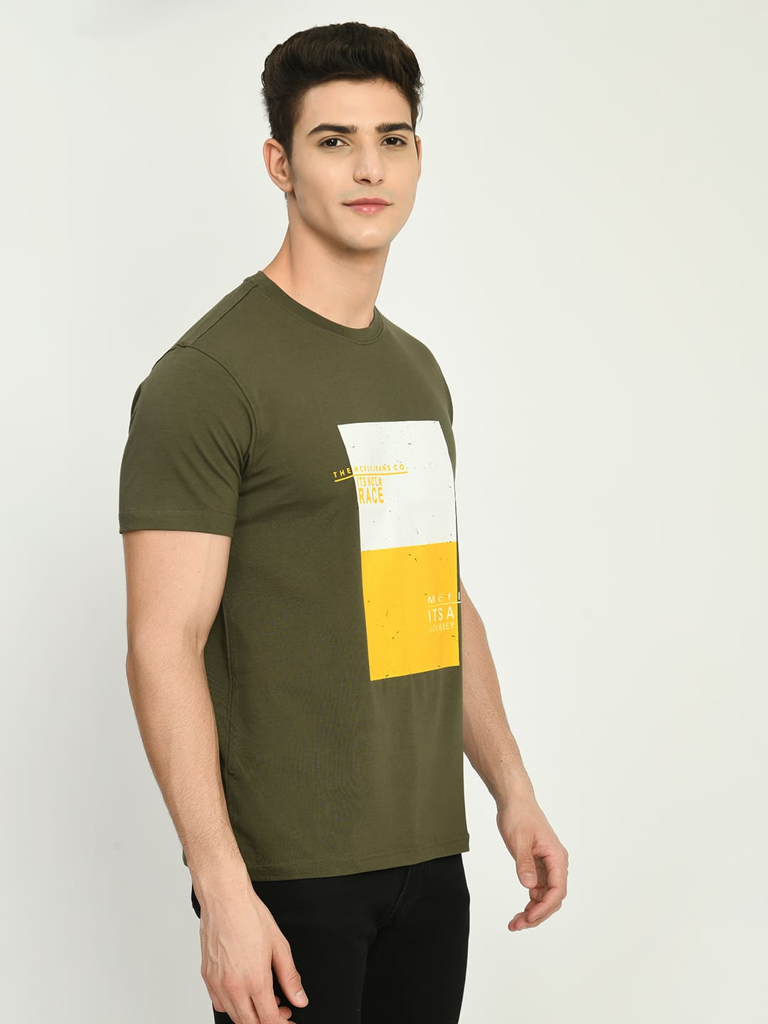 Men’s Printed Round Regular Fit T-Shirt - Olive