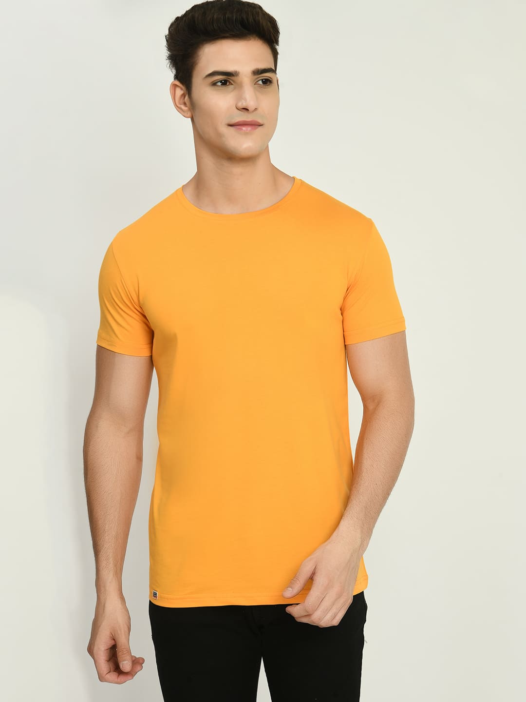 Men’s Solid Round Regular Fit T-Shirt - Mustard Yellow