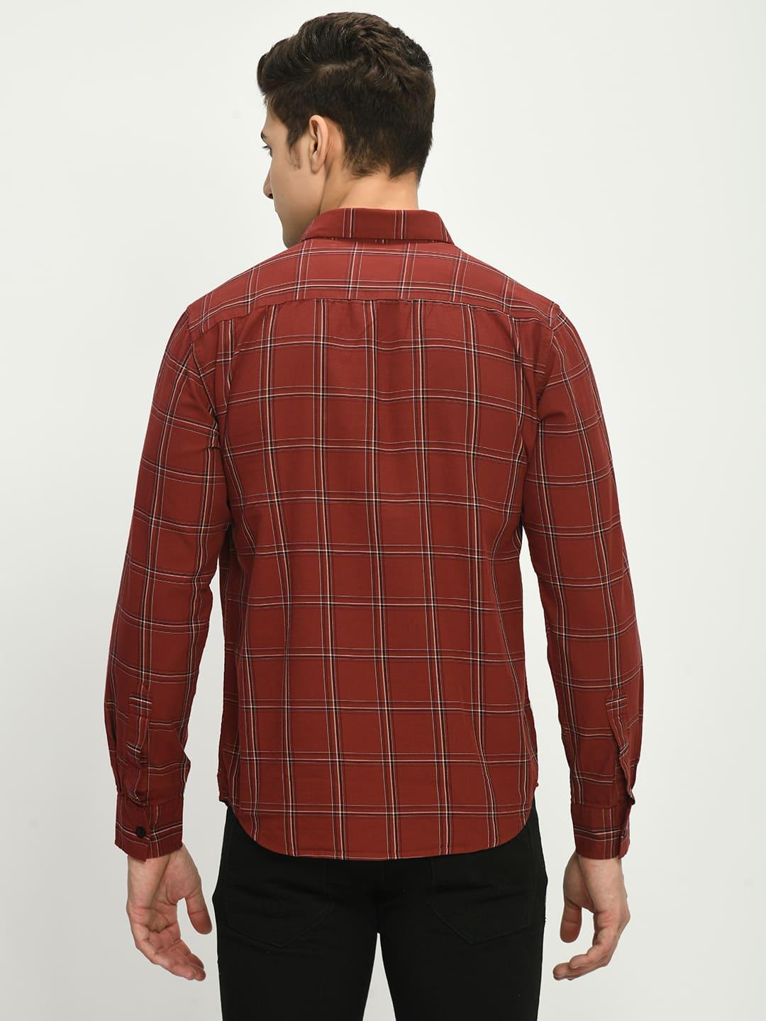 Men’s Checkered Maroon Spread Collar Shirt